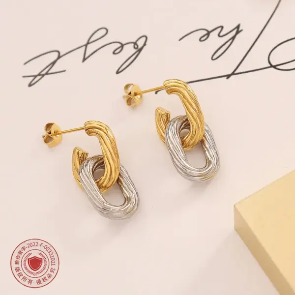 Wholesale PVD Coated Real Gold Plated 18K Gold Geometric Titanium Steel Fashion Waterproof Non Tarnish Earrings