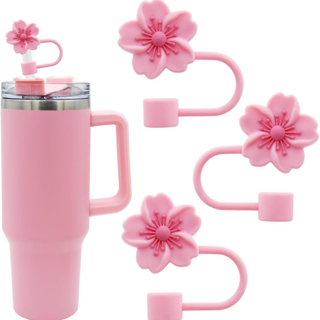 Wholesale Begonia flower silicone straw sle 10mm straw dustproof straw plug party decoration reusable straw cap
