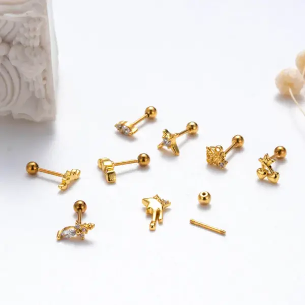 1 Piece Ear Cartilage Rings & Studs Simple Style Korean Style Star Cherry Crown 316L Stainless Steel Copper Waterproof Non Tarnish Surgical Steel