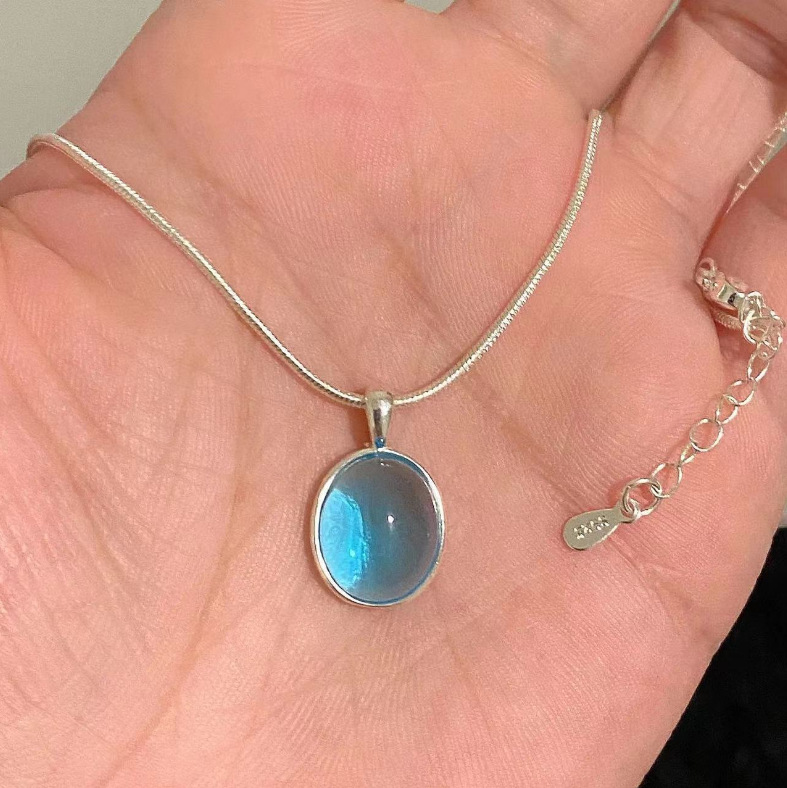 Wholesale Aquamarine Moonstone Necklace Women's All-match Pendant Clavicle Chain