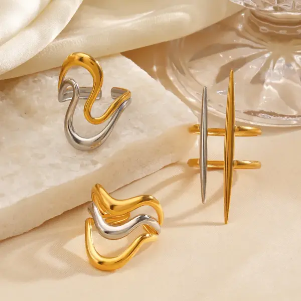 Ion Plating (IP) 18K Gold Plated Star Lines 304 Stainless Steel Casual Glam Luxurious Waterproof Non Tarnish Open Rings