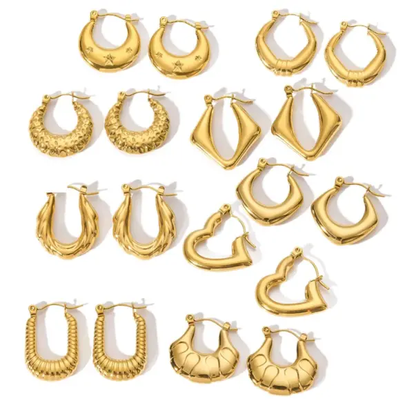Wholesale PVD Coated Real Gold Plated 18K Gold Round Heart Shape 304 Stainless Steel Modern Style Waterproof Non Tarnish Hoop Earrings