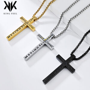 Wholesale Cross Border Nordic Viking Text Titanium Steel Glow Cross Necklace Luen Rune Gender Free Cross Pendant