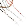 Wholesale 8mm floral glass bead cross rosary baptism necklace