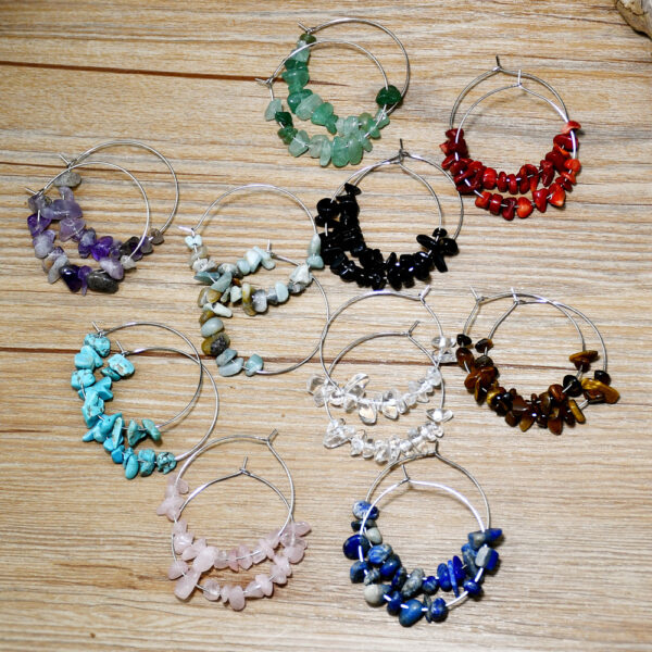 Wholesale European and American Distinctive Earrings Irregular Crystal Gravel Earrings Women's Simple Large Circle Earrings Exaggerated Large Ear Ring JewelryCrystal Stone Earrings