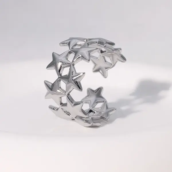 Wholesale PVD Coated Real Gold Plated 18K Gold Pentagram Star 304 Stainless Steel Modern Style Simple Style Waterproof Non Tarnish Open Rings