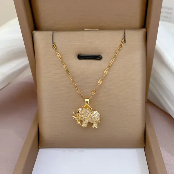 Water Plating Vacuum Real Gold Plated 18K Elephant 304 Stainless Steel Casual Waterproof Non Tarnish 201 Pendant Necklace