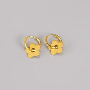 Wholesale 1 Pair Japanese Style Flower Plating Titanium Steel Drop Earrings