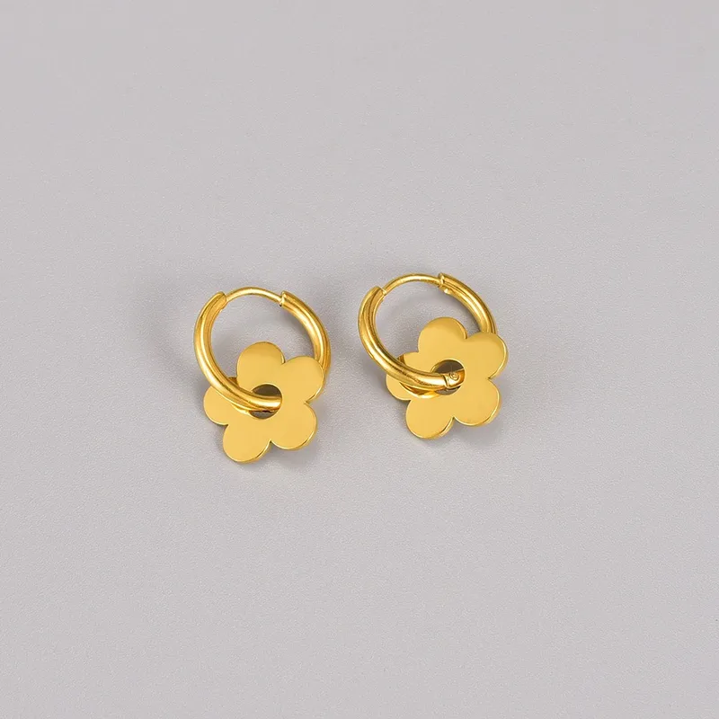 Wholesale 1 Pair Japanese Style Flower Plating Titanium Steel Drop Earrings