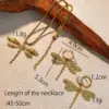 Wholesale PVD Coated Real Gold Plated 18K Gold Dragonfly 201 Stainless Steel Retro Waterproof Non Tarnish Jewelry Set
