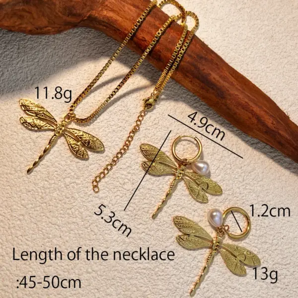 Wholesale PVD Coated Real Gold Plated 18K Gold Dragonfly 201 Stainless Steel Retro Waterproof Non Tarnish Jewelry Set