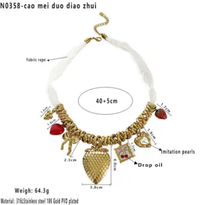 White Rope Strawberry Multi Pendant Necklace / Average Size