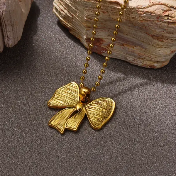 Wholesale Jewelry Luxurious Queen Classic Style Flower Bow Knot 304 Stainless Steel Ball Chain Cable Chain Snake Chain Pendant Necklace