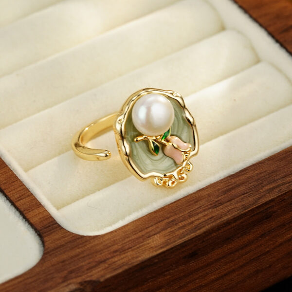 Wholesale Oil Painting Style Natural Freshwater Pearl Ring Women's Fashion Light Luxury Personalized All-match High-end Live Mouth Index Finger Ring