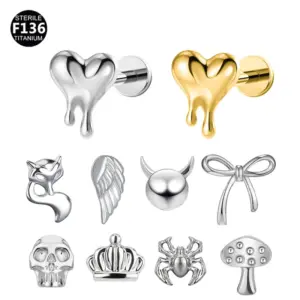Wholesale Mini Titanium Alloy Ear Bone Stud Lip Stud Ear Cartilage Stud Piercing Wing Heart Geometric Pattern Unisex Body Jewelry