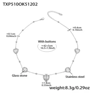 TXP510-White Glass Stone Steel Color Necklace 42+5cm