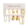 Retro Geometric Alloy Artificial Pearl Hoop Earrings 1 Set