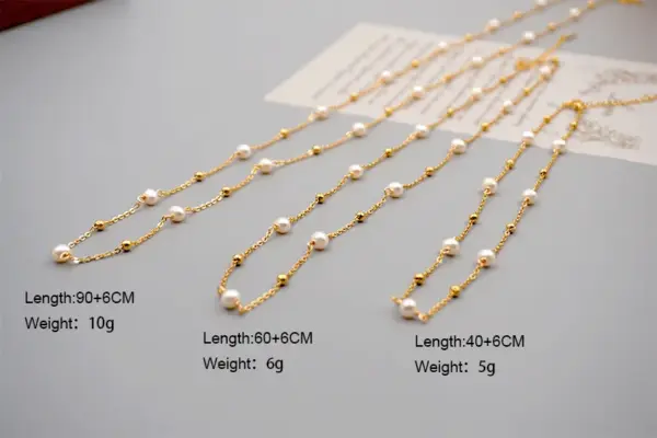 Wholesale Freshwater Pearl Ferroalloy Round Vacuum Plating Gold Plated Simple Style Classic Style Waterproof Non Tarnish Beaded Plating Gold Sweater Chain Long Necklace