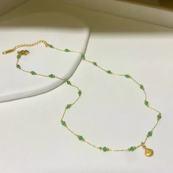 Wholesale 304 Stainless Steel Plastic Shell Ion Plating (IP) 18K Gold Plated Simple Style Commute Waterproof Non Tarnish Beaded Multicolor-Golden Yellow Anklet Necklace Jewelry Set