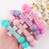 Wholesale New Cartoon Cross Silicone Bracelet Keychain Creative DIY Handmade Beaded Bracelet Women Jewelry