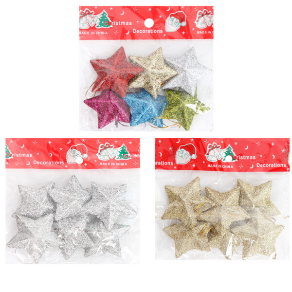Wholesale 2025 new Christmas decorations gold powder five-pointed star pendant Christmas tree decoration gold three-dimensional star pendant