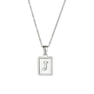Fritillary Letter Square Pendant Necklace-Ea544901s Steel Color-Letter J