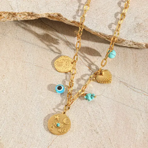 Wholesale Ion Plating (IP) 18K Gold Plated Sun Star Moon Heart Shape 304 Stainless Steel Casual Elegant Commute 304 Stainless Steel Multi Charms Necklace