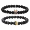 Wholesale Hot Sale Matte Black Stone Micro Inlaid Zircon Crown Couple Bracelet Copper Beads Bracelet Wholesale Nihaojewelry
