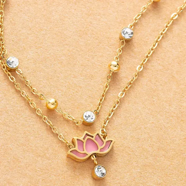 Wholesale 1 Piece Y2K Hawaiian Beach Lotus Stainless Steel Artificial Gemstones Water Plating Women'S Anklet