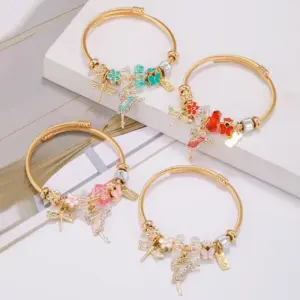 Wholesale Fashion Butterfly Titanium Steel Stripe Enamel Metal Zircon Bangle 1 Piece
