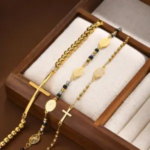 Wholesale PVD Coated Real Gold Plated 18K Portrait Virgin Mary 201 Stainless Steel Classical IG Style Waterproof Non Tarnish Bracelets