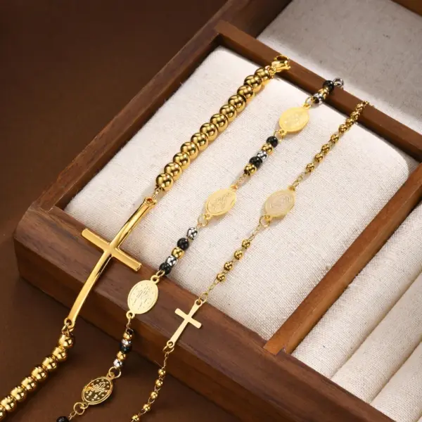 Wholesale PVD Coated Real Gold Plated 18K Portrait Virgin Mary 201 Stainless Steel Classical IG Style Waterproof Non Tarnish Bracelets