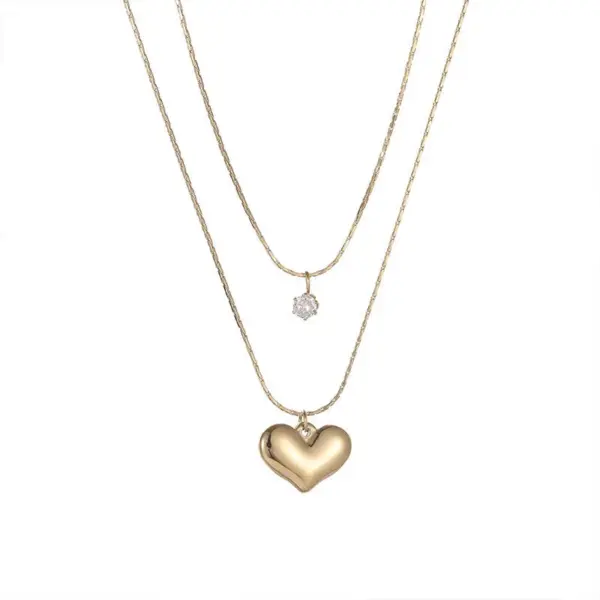 Wholesale PVD Coated Real Gold Plated 18K Gold Heart Shape 304 Stainless Steel Retro Waterproof Non Tarnish 304 Stainless Steel Layered Necklaces