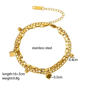 【XKB0202】Square Double-Layer Chain Bracelet / Gold