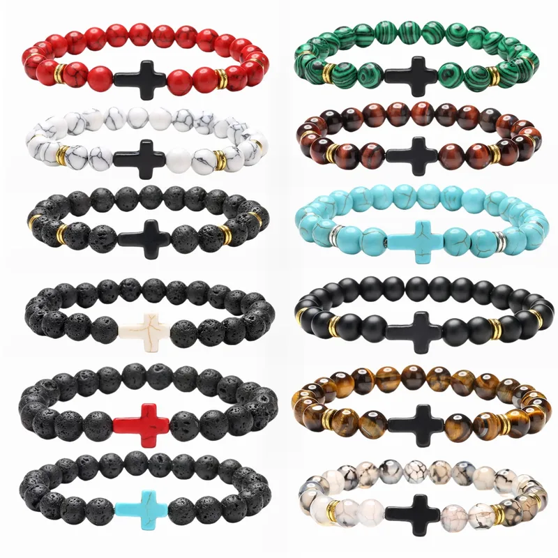 Wholesale Retro Cross Beaded Natural Stone Bracelets