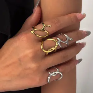 Wholesale Simple Geometric Open Ring Stainless Steel 18K Gold Plated Adjustable Size Casual Elegant Sexy Minimalist Style For Women