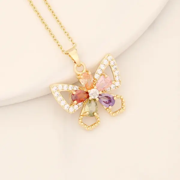 Wholesale Romantic Sweet Commute Heart Shape Flower Copper Plating Inlay 18K Gold Plated Zircon Pendant Necklace