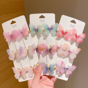 Wholesale 6-Pack Butterfly Hair Clips for Girls and Princesses, Cute Super Fairy Hair Accessories, Tulle Fairy-Like Ancient Style Han Dynasty Headwear