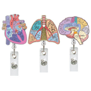 Wholesale Medical Care Heart Lung Brain Acrylic Glitter Easy Pull Retractable Clip Badge Scroll ID Buckle Easy Pull Buckle