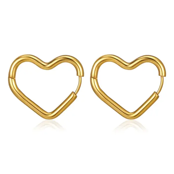 Wholesale PVD Coated 18K Gold Plated Heart Shape 304 Stainless Steel Simple Style Streetwear Waterproof Non Tarnish Earrings