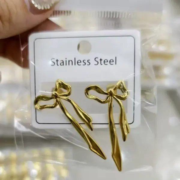 Wholesale 1 Pair/Package Casual Modern Style Simple Style Bow Knot Plating Hollow Out 304 Stainless Steel Ear Studs