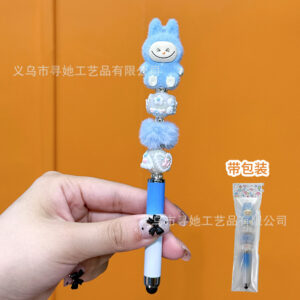 Stylus pen + 0.5mm pen tip / Blue Labubu - Plush Beads