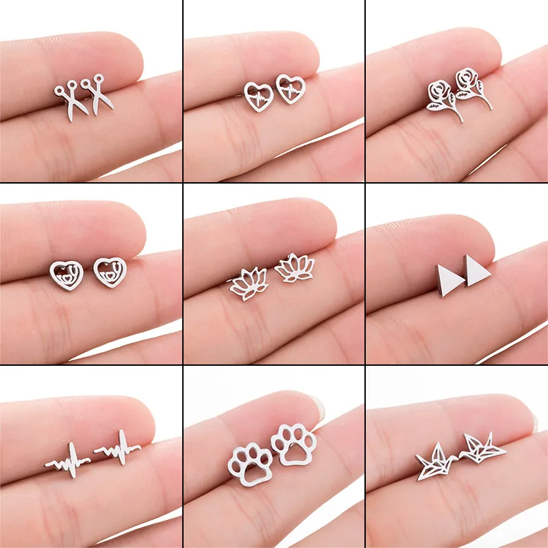Wholesale PVD Coated 18K Gold Real Gold Plated Geometric 304 Stainless Steel Simple Style Waterproof Non Tarnish Ear Studs