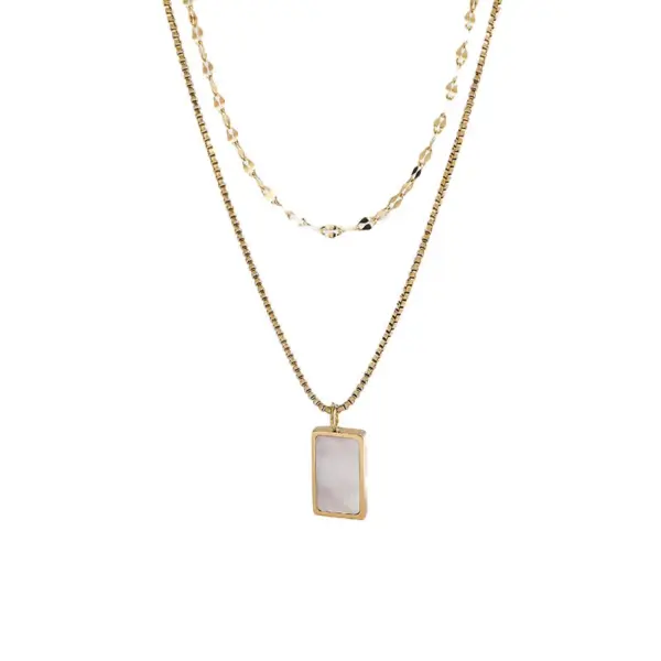 Wholesale Vacuum Plating PVD Coated Real Gold Plated 18K Rectangle 304 Stainless Steel Simple Style Waterproof Non Tarnish Titanium Layered Necklaces