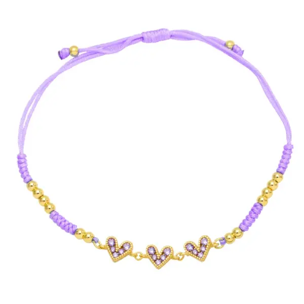 Wholesale Fashion Colorful Heart-shaped Inlay Zircon Braided Copper Bracelet
