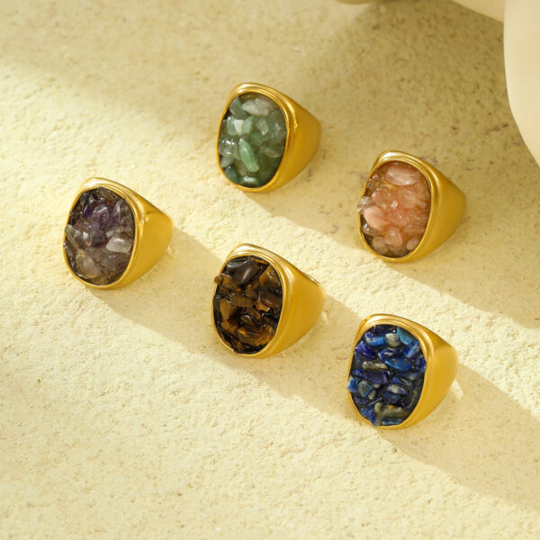 Wholesale Vintage Stainless Steel Natural Stone Geometric Ring