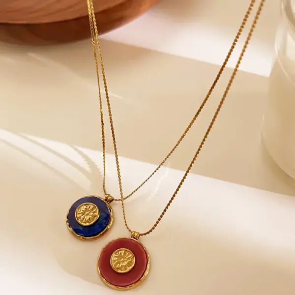 Wholesale 304 Stainless Steel Round PVD Coated Natural Stone Real Gold Plated Nordic Style Simple Style Commute Waterproof Non Tarnish Irregular Surgical Steel Bamboo Necklace Lobster Trigger Clasp Closure Pendant Necklace