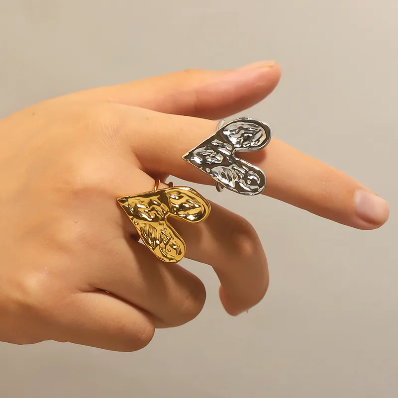 Wholesale PVD Coated Real Gold Plated Heart Shape Stainless Steel Elegant Simple Style Waterproof Non Tarnish Rings Necklace