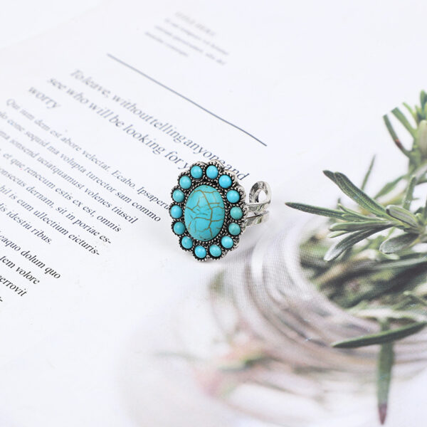 Wholesale Fashionable Bohemian Western Ethnic Style Turquoise Carved Feather Ring Fashion Personalized Ring