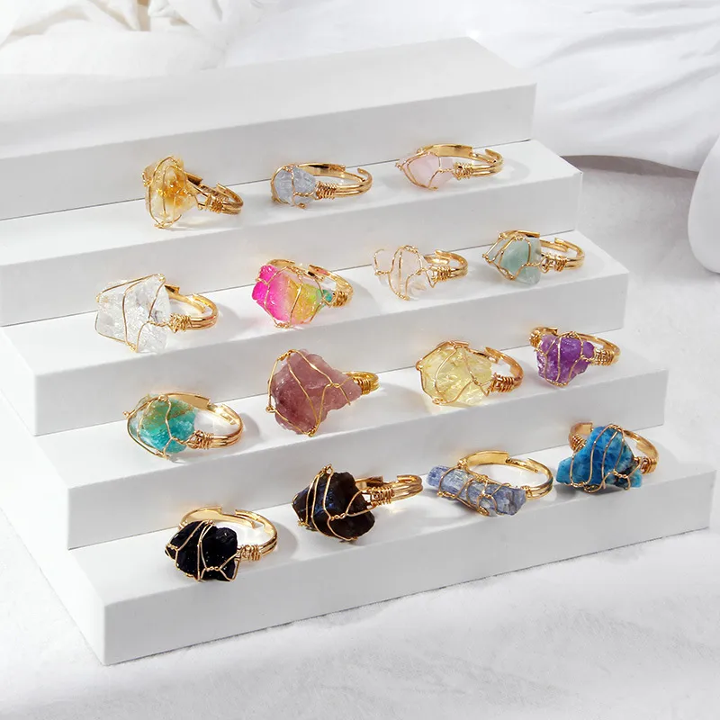 Wholesale Women'S Crystal Healing Irregular Rings Healing Crystals Jewelry